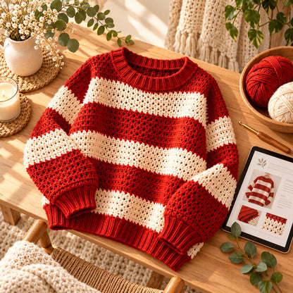Striped Crochet Sweater Pattern PDF – Oversized Pullover 3XS–4XL