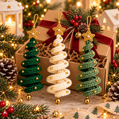 Christmas Tree Crochet Ornament Pattern PDF – Hanging Spiral Xmas Decor