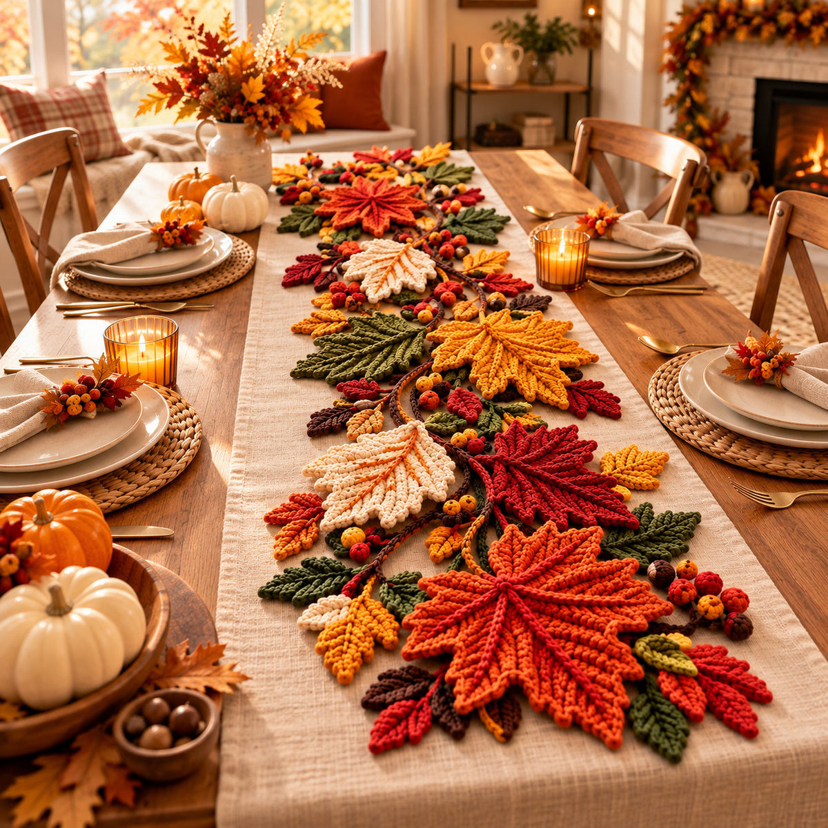 Maple Leaf Crochet Pattern PDF – Fall Table Runner & Thanksgiving Decor