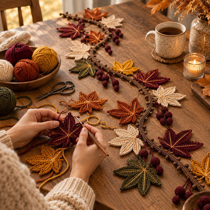 Autumn Maple Leaf Table Runner Crochet Pattern PDF – 3 Sizes