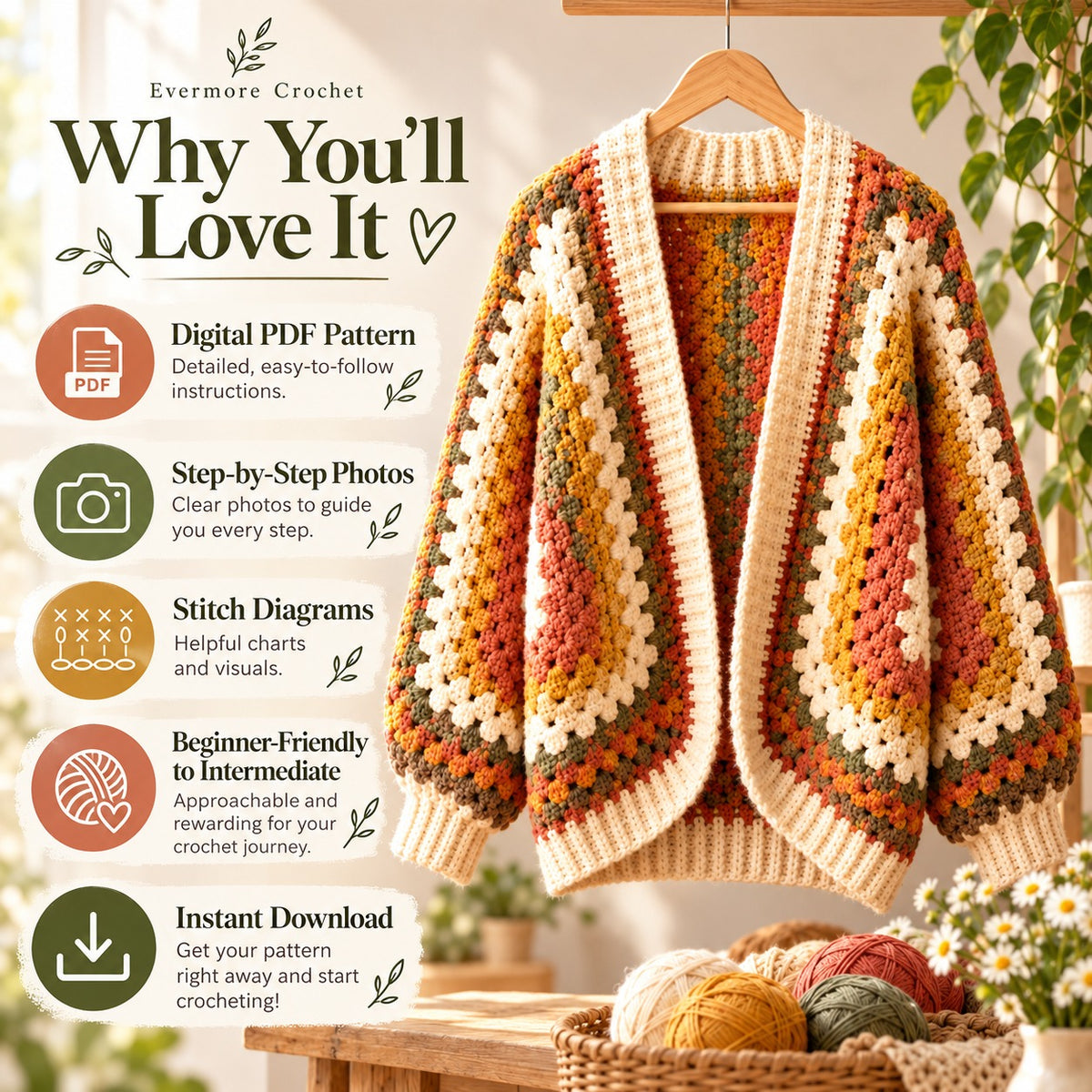 Granny Hexagon Cardigan Crochet Pattern PDF – Oversized Hexicardi Sweater