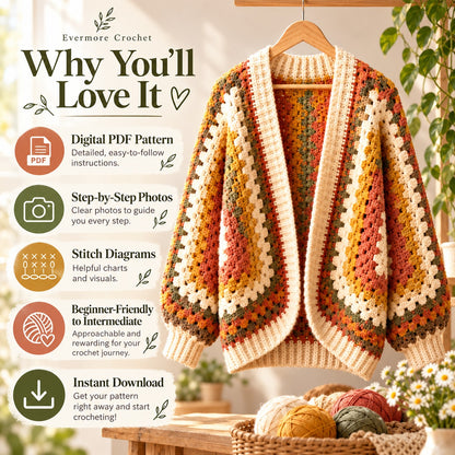 Granny Hexagon Cardigan Crochet Pattern PDF – Oversized Hexicardi Sweater