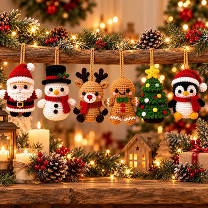 6-in-1 Christmas Ornament Crochet Pattern Bundle PDF – Santa, Snowman & More
