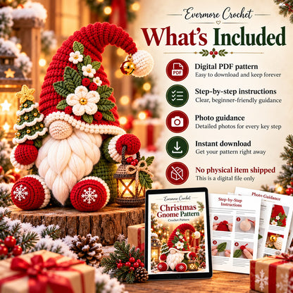 Christmas Gnome Crochet Pattern PDF – Lantern, Mini Tree & Flower Hat