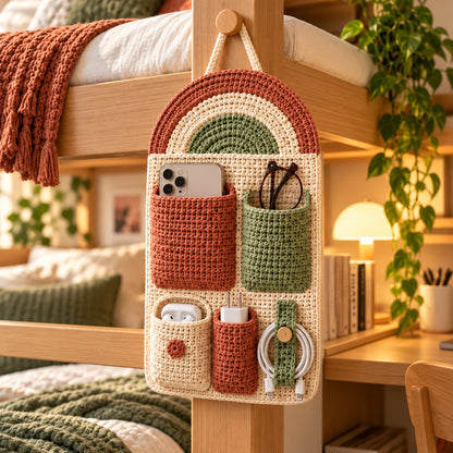 Crochet Wall Organizer Pattern PDF – 5 Pocket Bedside Storage