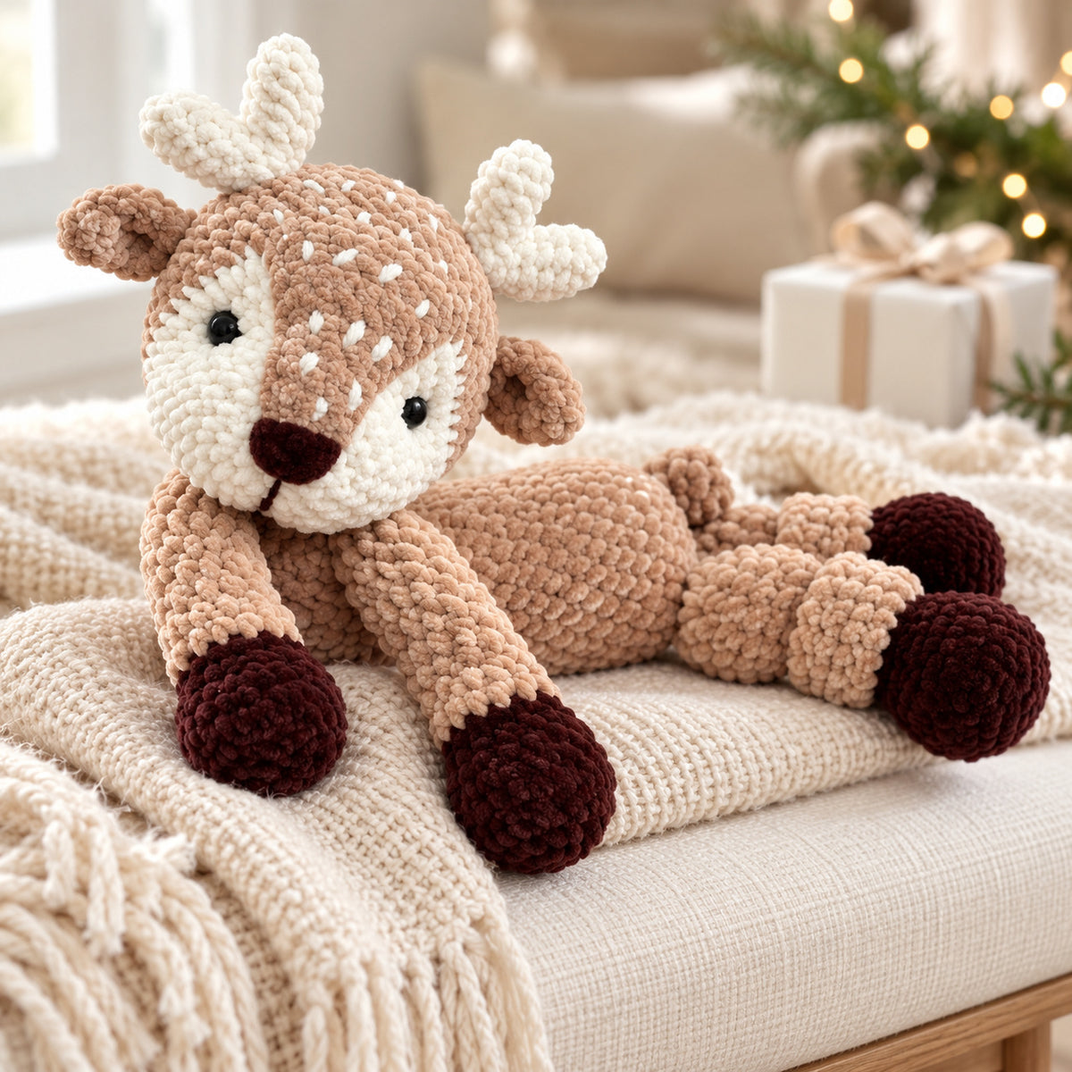Reindeer Crochet Pattern PDF – Plush Low-Sew Amigurumi Deer Toy