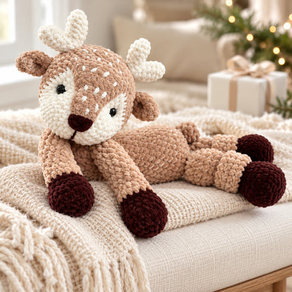 Reindeer Crochet Pattern PDF – Plush Low-Sew Amigurumi Deer Toy