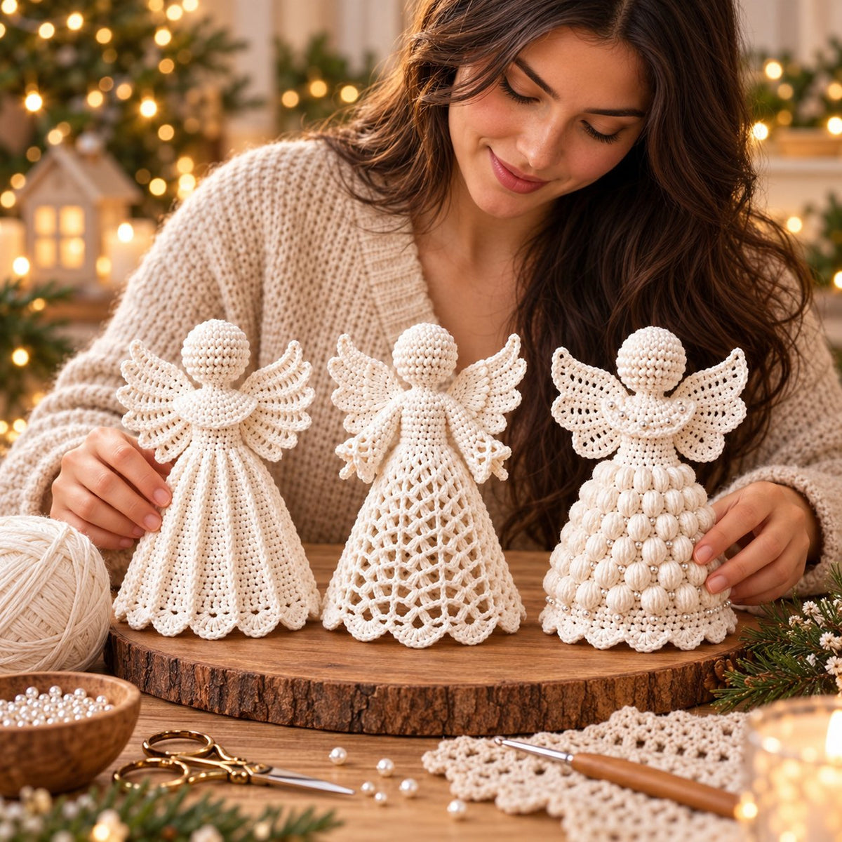 3 Christmas Angel Ornament Crochet Patterns PDF – Scallop, Lace & Puff Designs