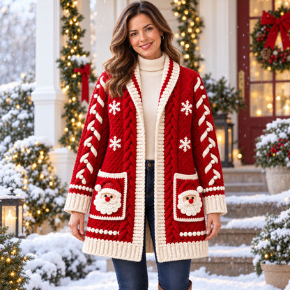 Christmas Santa Cable Cardigan Crochet Pattern PDF – Festive Sweater S–3XL