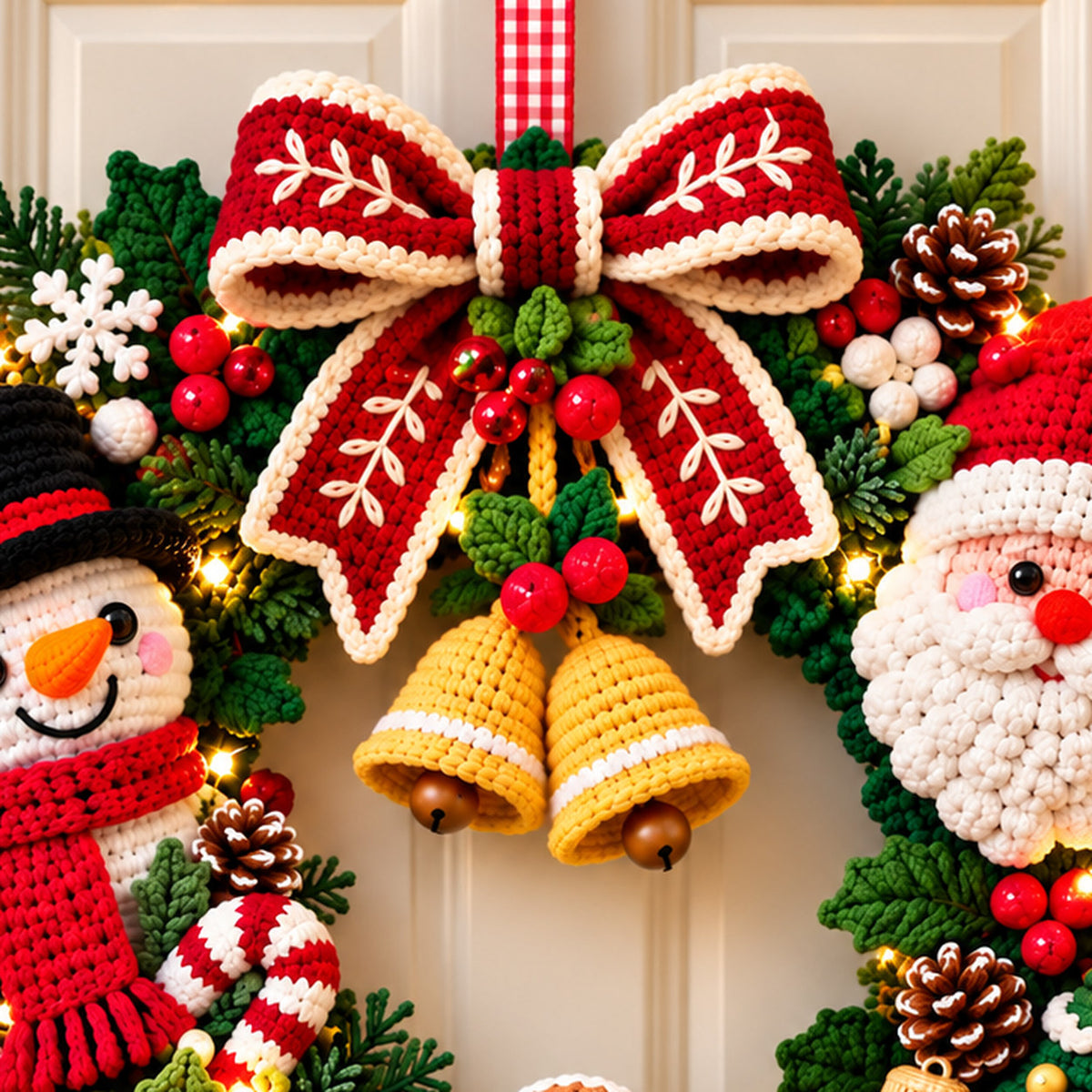 Christmas Wreath Crochet Pattern PDF – Santa, Snowman, Gingerbread & Poinsettia
