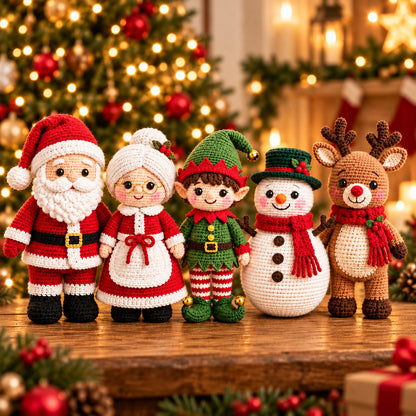 5 Christmas Crochet Doll Patterns Bundle PDF – Santa, Mrs Claus, Elf, Snowman & Reindeer