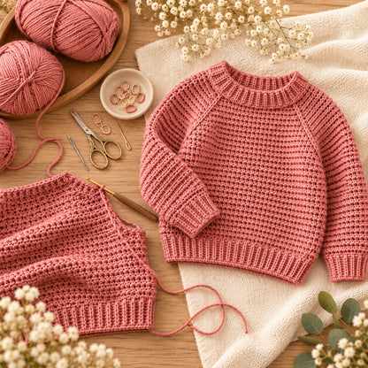 Kids Seamless Raglan Sweater Crochet Pattern PDF – Sizes 1–10 Years