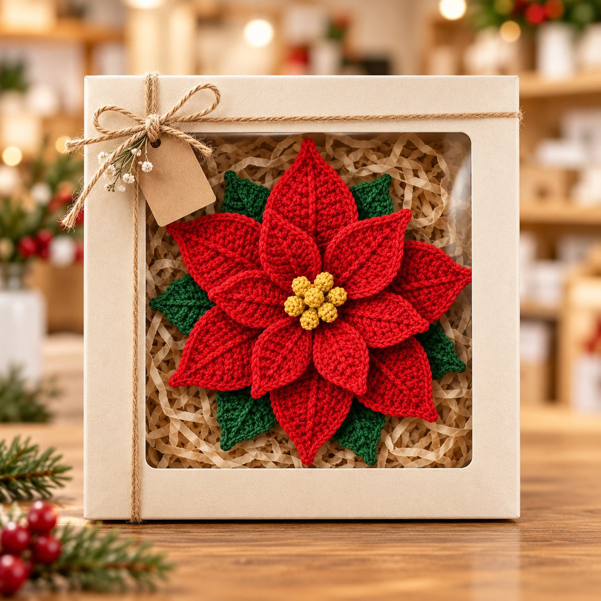 Layered Poinsettia Crochet Pattern PDF – Red Christmas Flower Decor