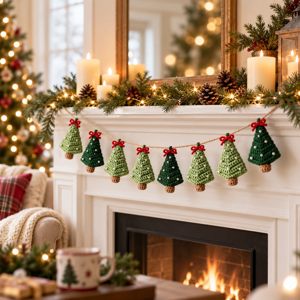 Mini Christmas Tree Garland Crochet Pattern PDF – Holiday Ornament Decor