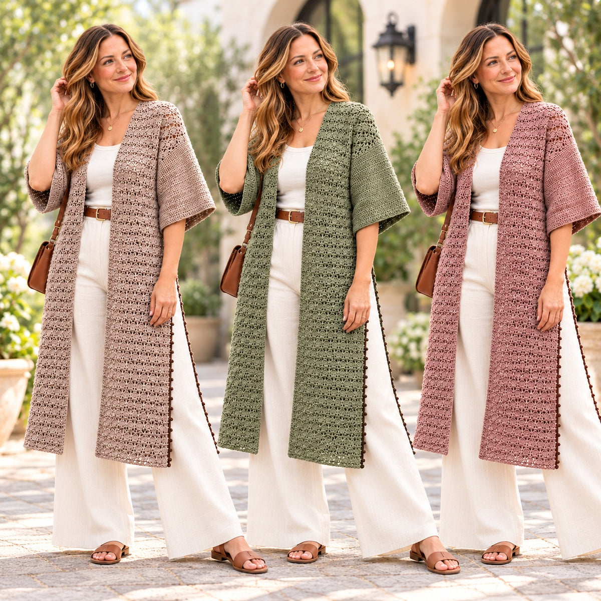 Long Lace Cardigan Crochet Pattern PDF – Open Front Cardigan with Side Slits