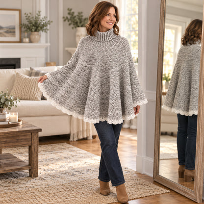 Roll Neck Poncho Crochet Pattern PDF – Beginner Top-Down No-Sew Design