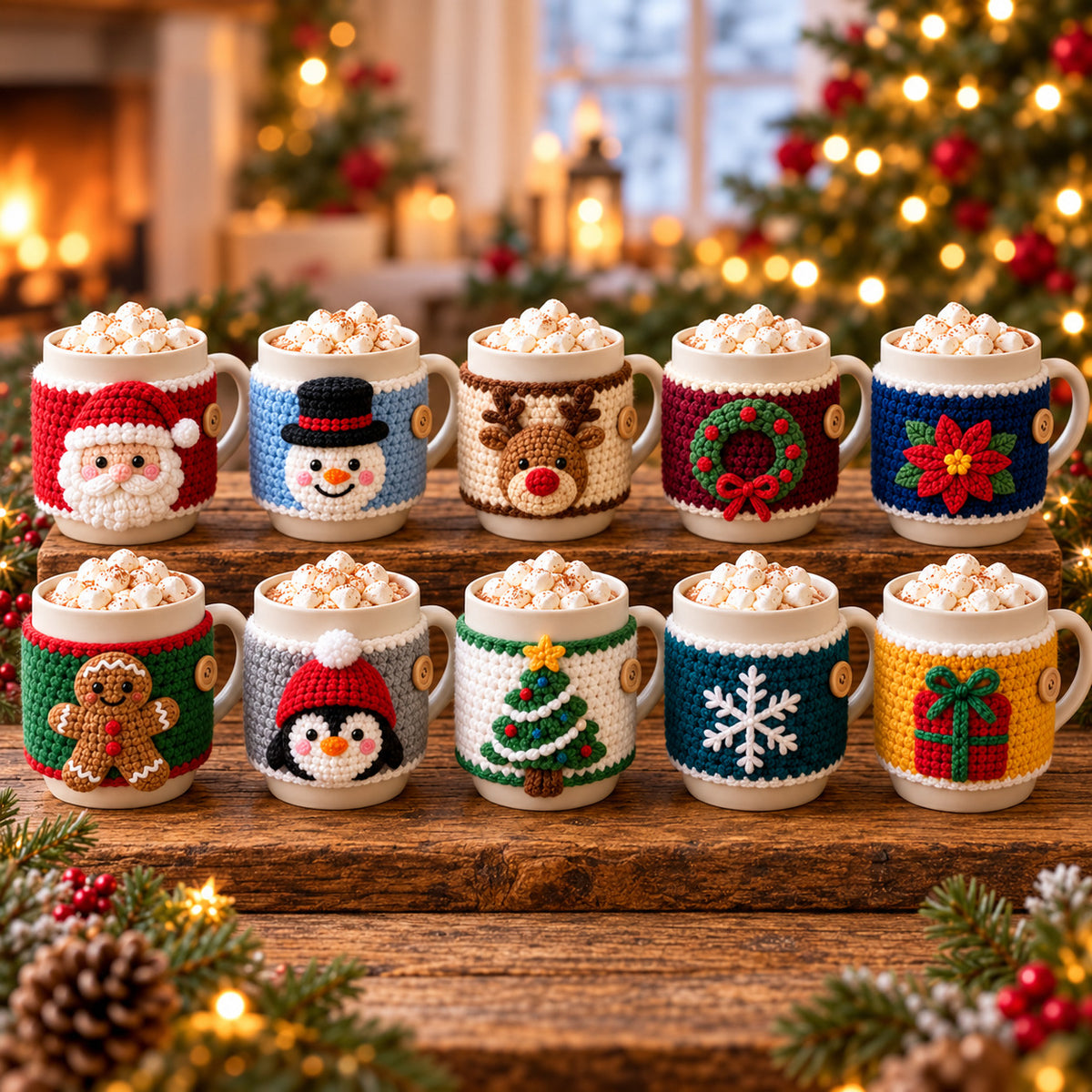10 Christmas Mug Cozy Crochet Patterns Bundle PDF – Beginner Holiday Cup Covers