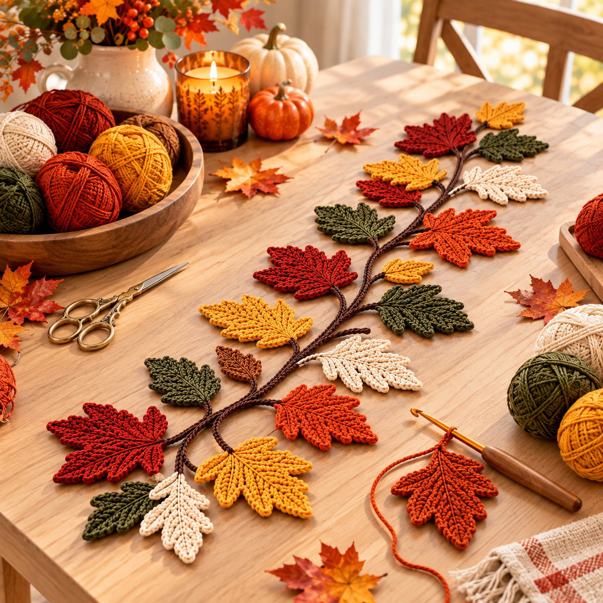 Maple Leaf Crochet Garland Pattern – Autumn Fall Decor PDF