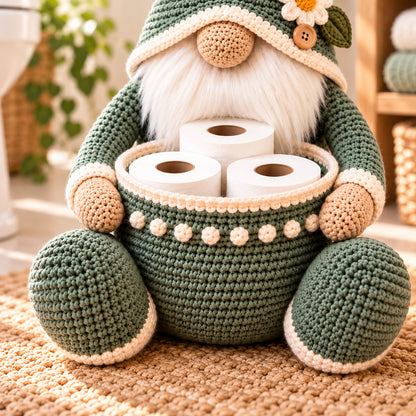 Gnome Toilet Paper Holder Crochet Pattern PDF – Bathroom Storage Basket