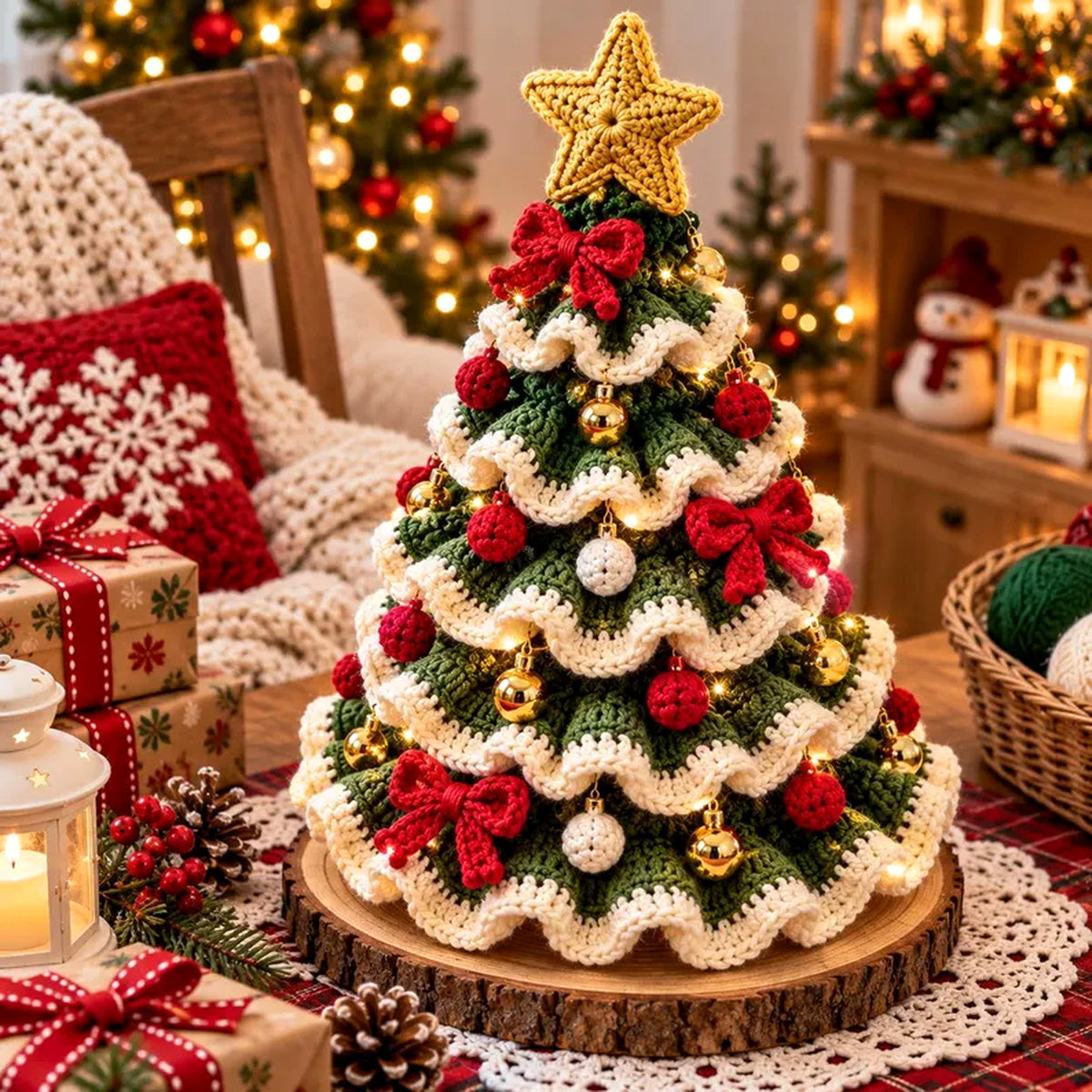 Ruffled Christmas Tree Crochet Pattern PDF – Holiday Table & Mantel Decor