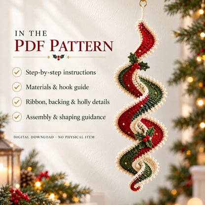 Crochet Spiral Wind Spinner Pattern PDF – Christmas Ribbon Ornament
