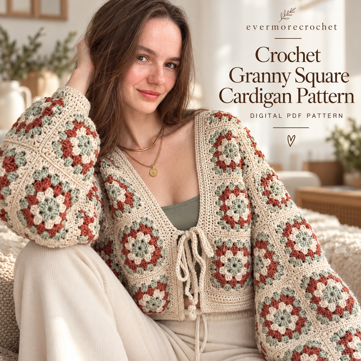 Granny Square Cardigan Crochet Pattern PDF – Made-to-Measure Photo Tutorial