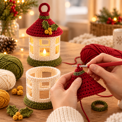 Mini Christmas Lantern Crochet Pattern PDF – LED Tealight Holder