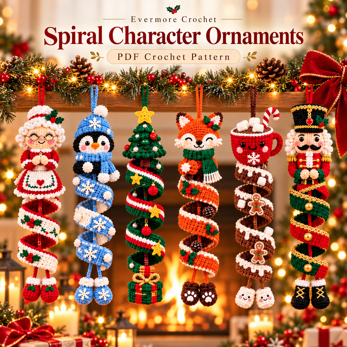 Christmas Wreath Crochet Pattern PDF – Snowman & Gingerbread House Door Decor