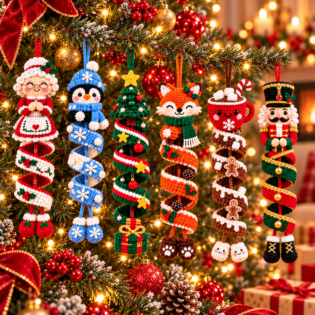 Christmas Wreath Crochet Pattern PDF – Snowman & Gingerbread House Door Decor