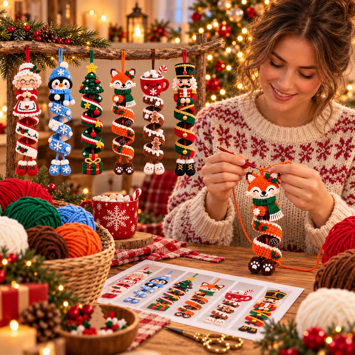 Christmas Wreath Crochet Pattern PDF – Snowman & Gingerbread House Door Decor