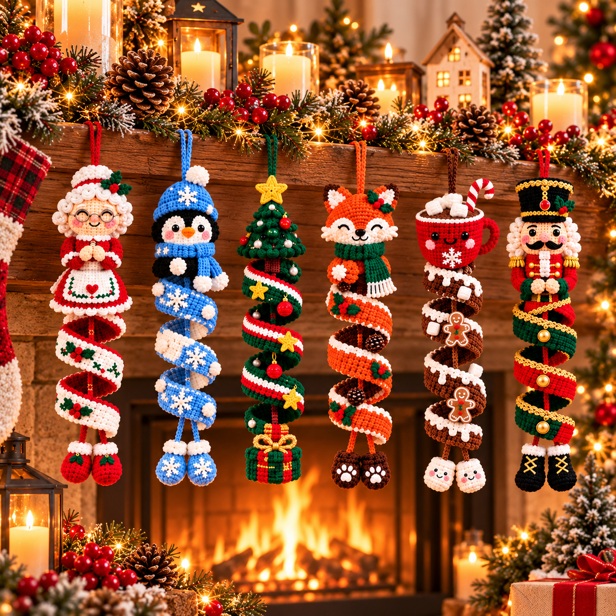 Christmas Wreath Crochet Pattern PDF – Snowman & Gingerbread House Door Decor