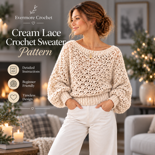 Crochet Lace Pullover Pattern PDF – Balloon Sleeve Openwork Sweater