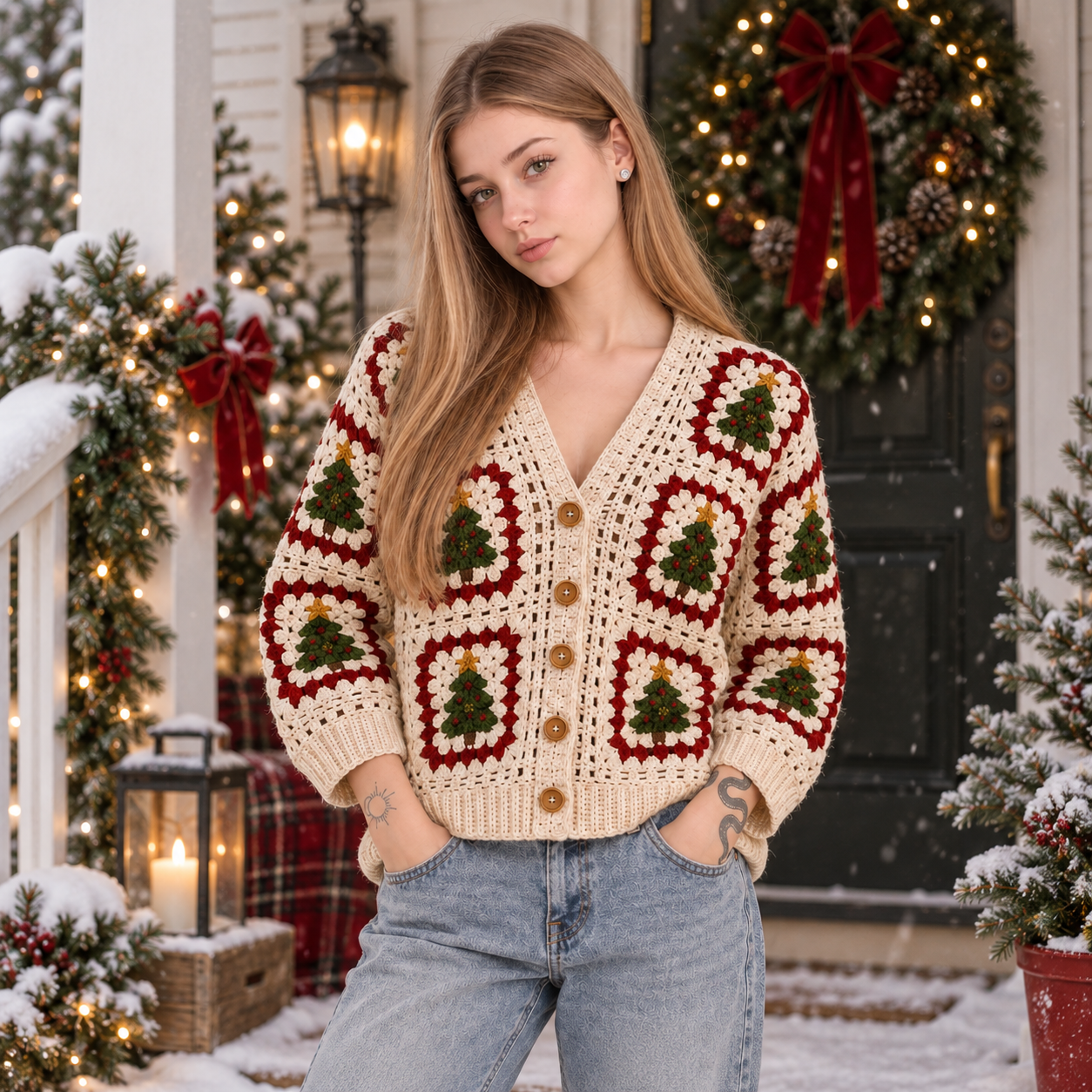 Evergreen Christmas Tree Cardigan – PDF Crochet Pattern