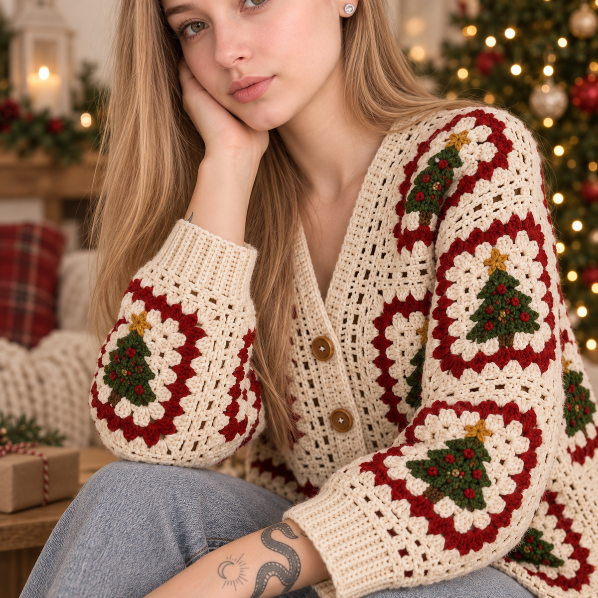 Evergreen Christmas Tree Cardigan – PDF Crochet Pattern