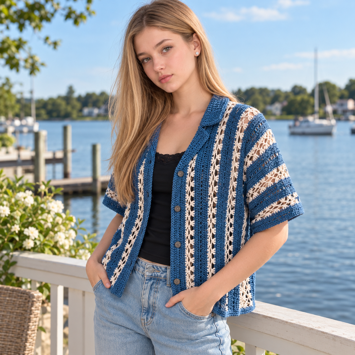 Pebble & Salt Crochet Button-Up Pattern PDF – Unisex Coastal Shirt, Summer Crochet Top, English & Dutch