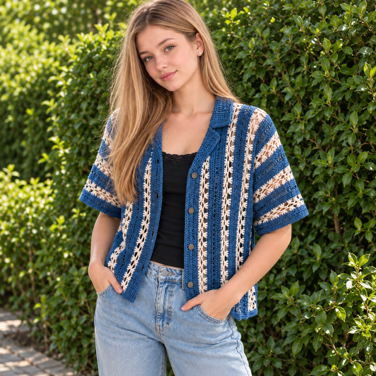 Pebble & Salt Crochet Button-Up Pattern PDF – Unisex Coastal Shirt, Summer Crochet Top, English & Dutch