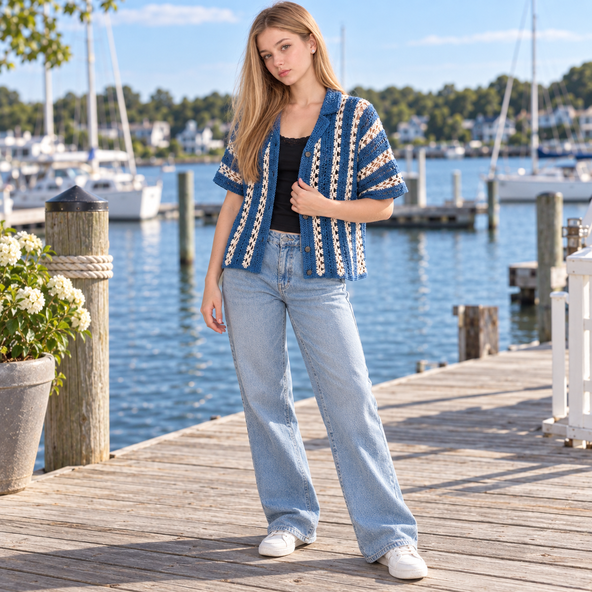Pebble & Salt Crochet Button-Up Pattern PDF – Unisex Coastal Shirt, Summer Crochet Top, English & Dutch