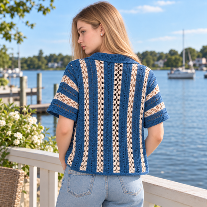 Pebble & Salt Crochet Button-Up Pattern PDF – Unisex Coastal Shirt, Summer Crochet Top, English & Dutch