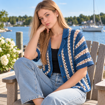 Pebble & Salt Crochet Button-Up Pattern PDF – Unisex Coastal Shirt, Summer Crochet Top, English & Dutch