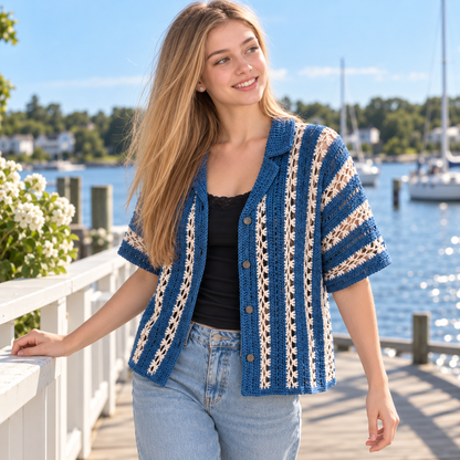 Pebble & Salt Crochet Button-Up Pattern PDF – Unisex Coastal Shirt, Summer Crochet Top, English & Dutch