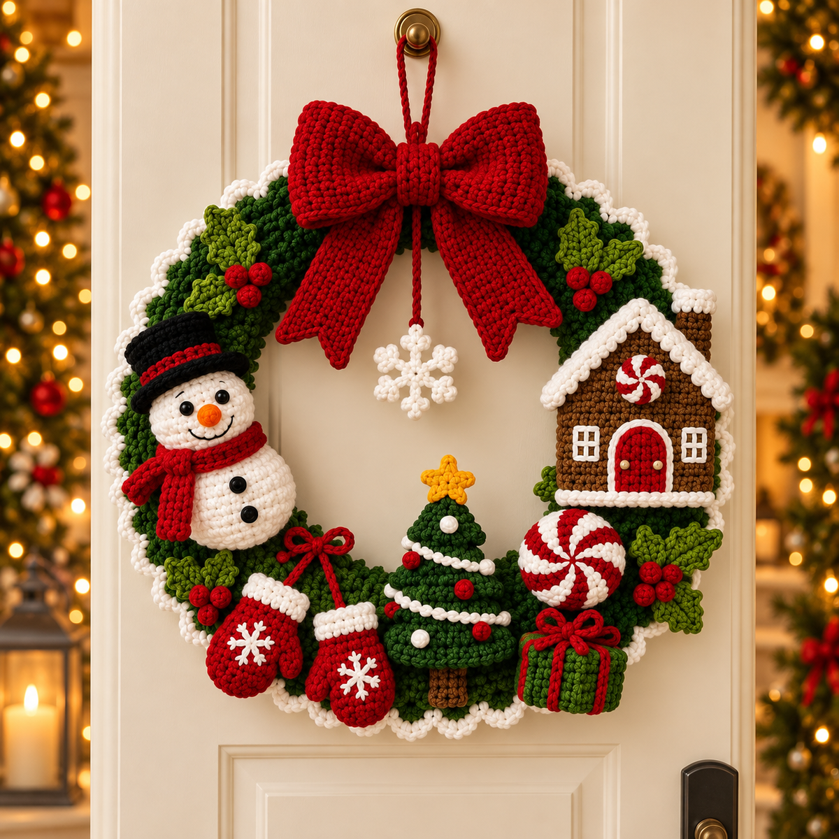Christmas Crochet Wreath Pattern PDF – Festive Holiday Door Decor