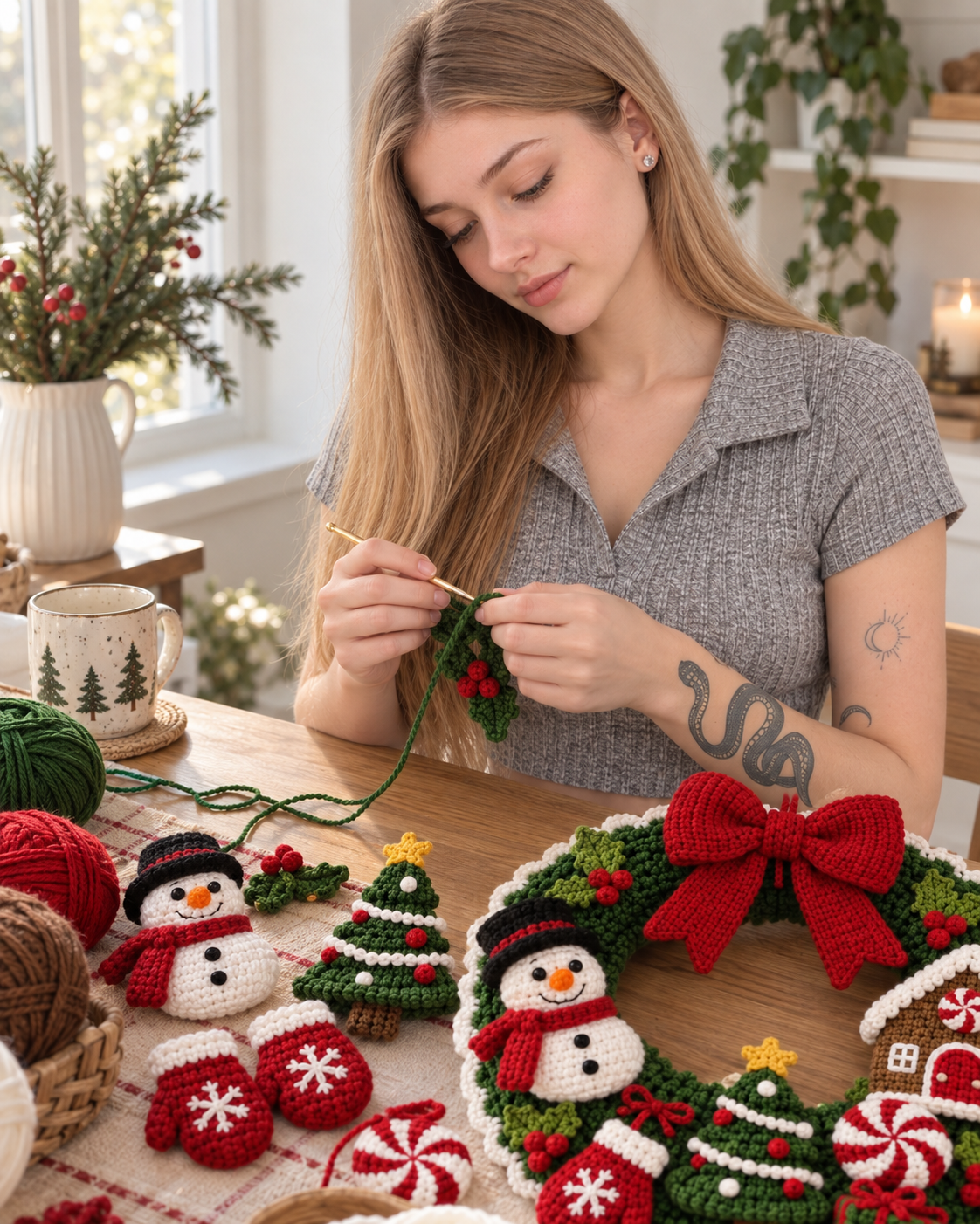 Christmas Crochet Wreath Pattern PDF – Festive Holiday Door Decor