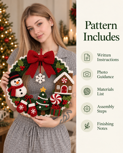 Christmas Crochet Wreath Pattern PDF – Festive Holiday Door Decor