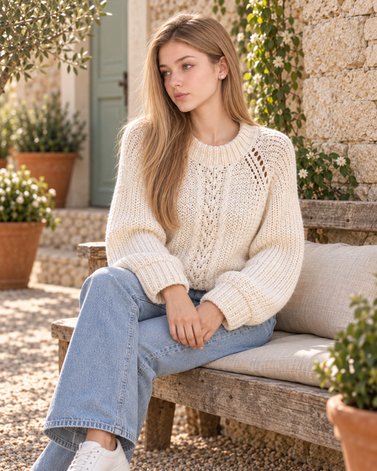 Elara Cable Sweater – PDF Crochet Pattern
