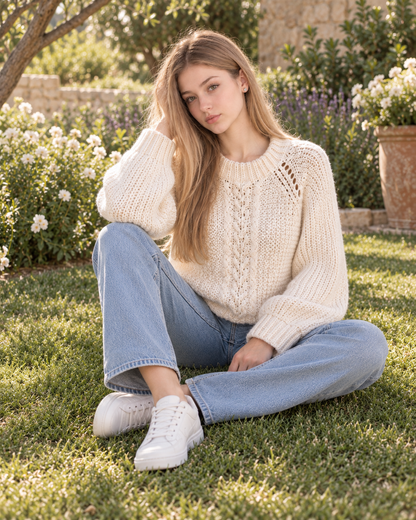 Elara Cable Sweater – PDF Crochet Pattern