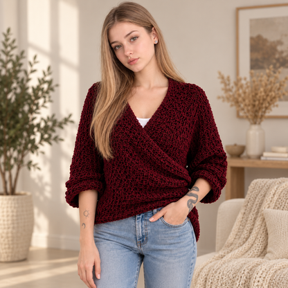 Marlow Textured Wrap Sweater – PDF Crochet Pattern