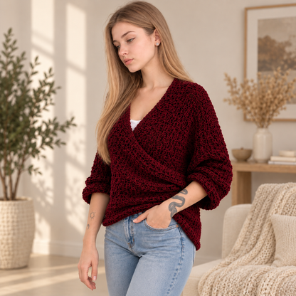 Marlow Textured Wrap Sweater – PDF Crochet Pattern
