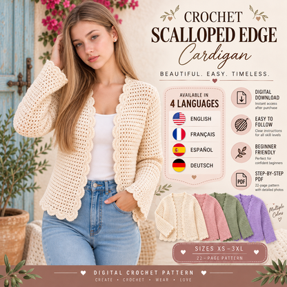 Elise Scalloped Edge Cardigan – PDF Crochet Pattern