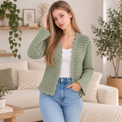 Elise Scalloped Edge Cardigan – PDF Crochet Pattern