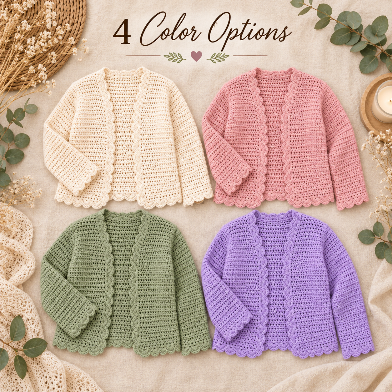 Elise Scalloped Edge Cardigan – PDF Crochet Pattern